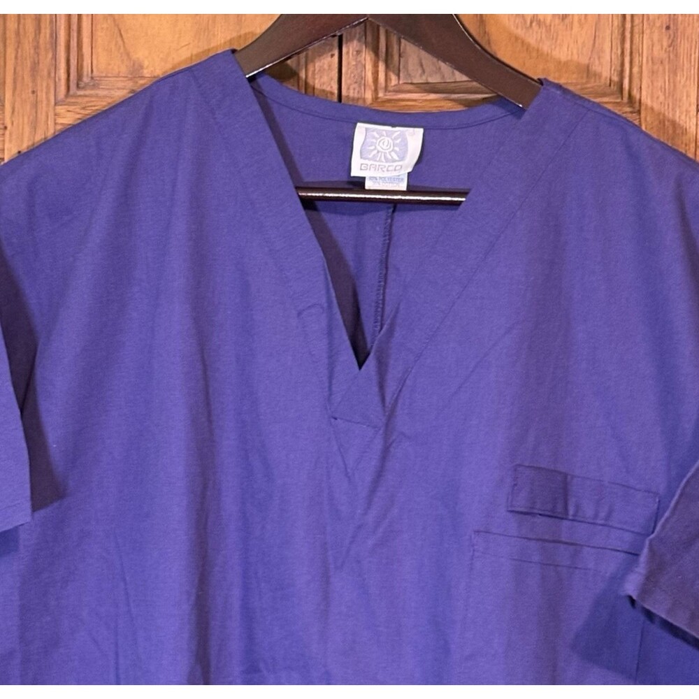 NEW Barco Scrub Top Adult XL Grape Purple Cotton Poly V-Neck 3 Pockets Loops SS